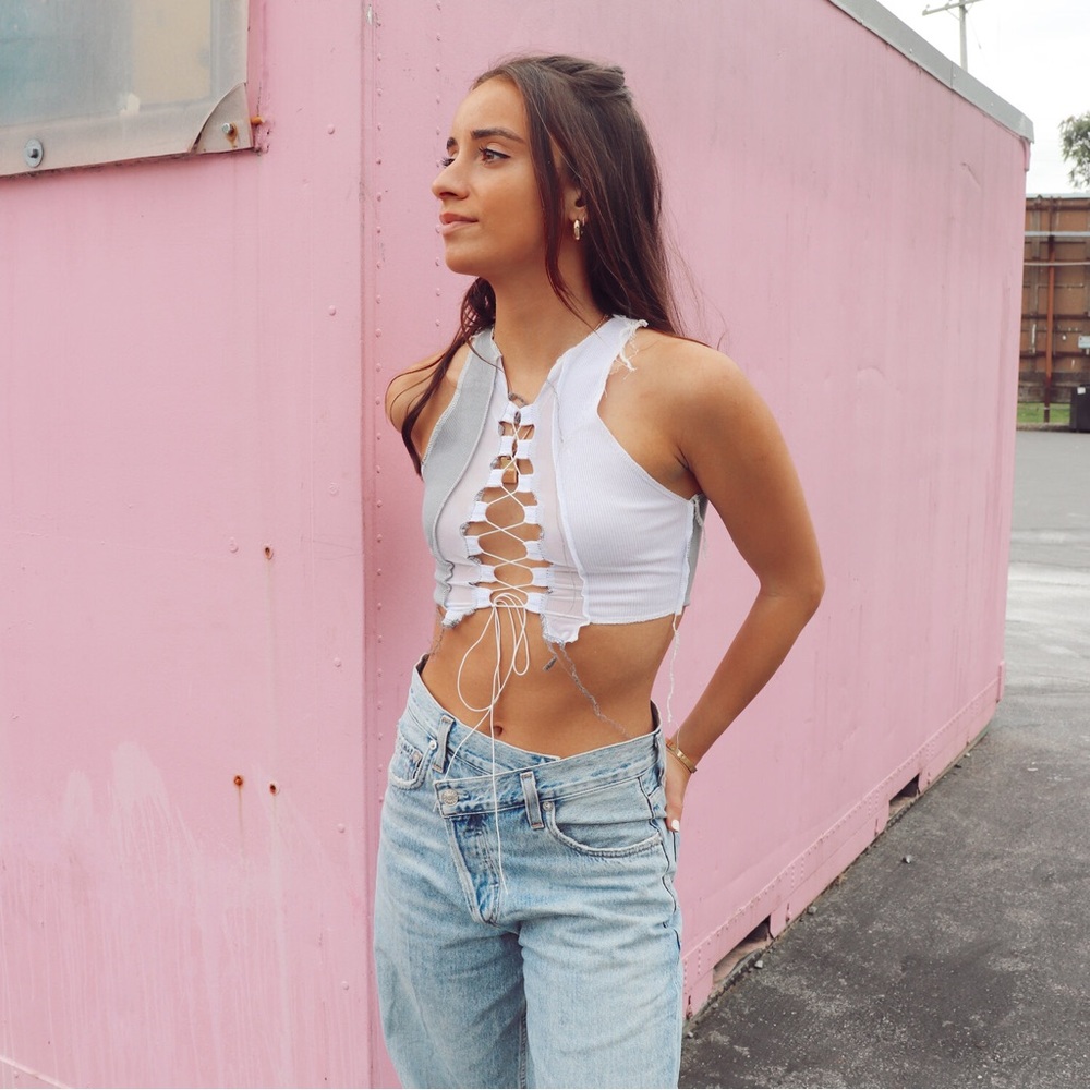 colorful natalie lace up top